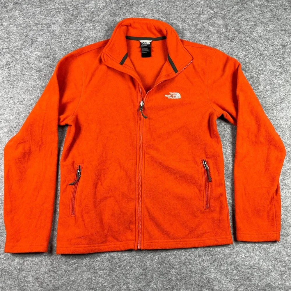 The North Face Fleece Jacket Mens S Orange Full Zip Lightweight Mock Neck